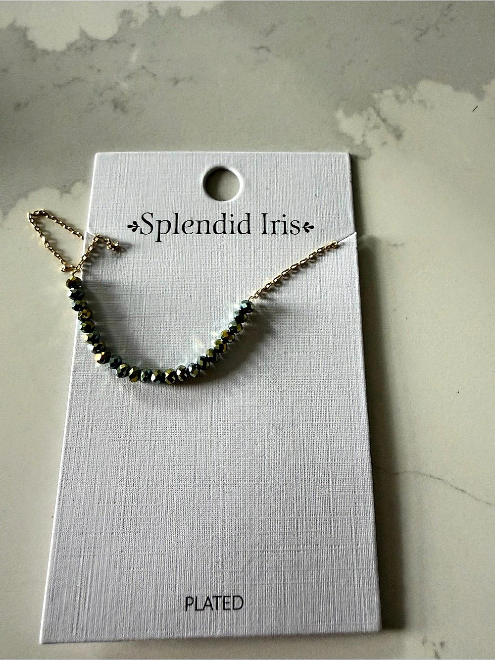 Splendid Iris Green Blue Iridescent Beaded Gold-Tone Necklace NWT
